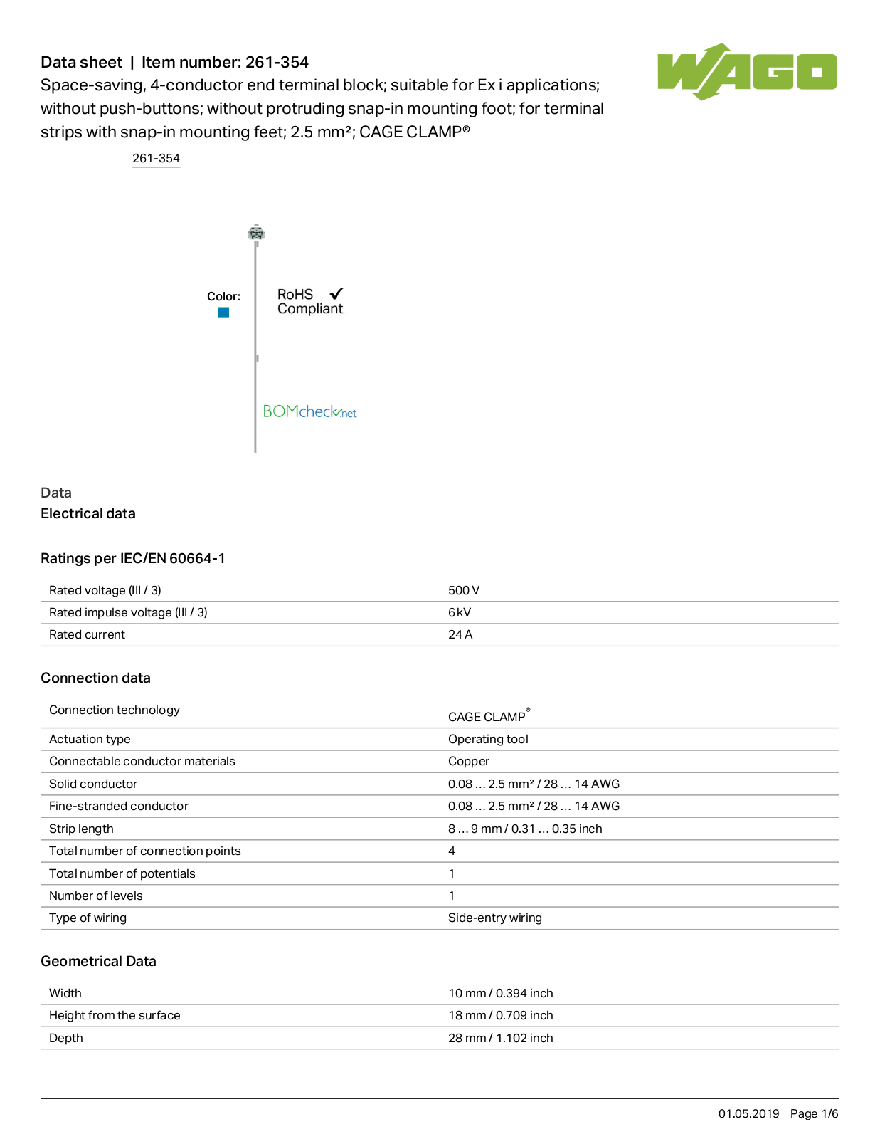 Wago 261-354 Data Sheet