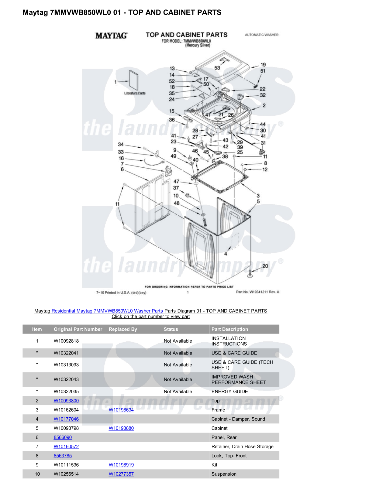 Maytag 7MMVWB850WL0 Parts Diagram