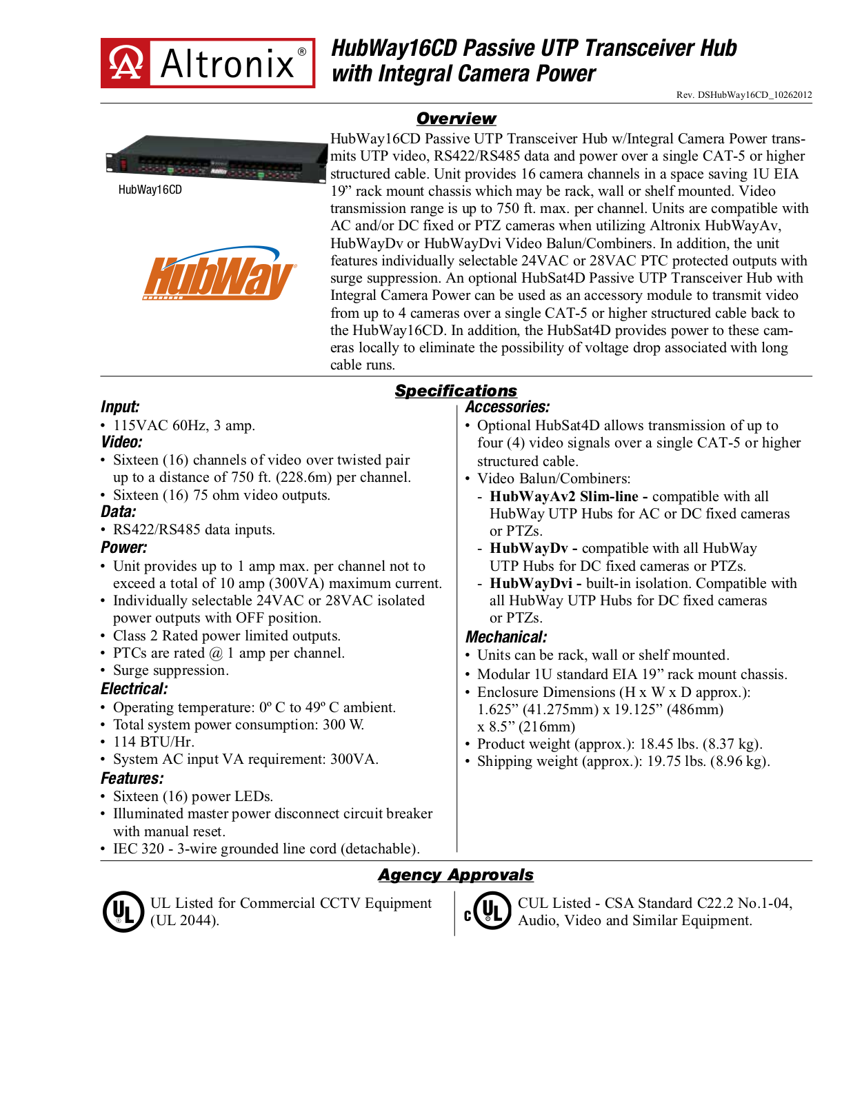 Altronix HubWay 16CD Data Sheet