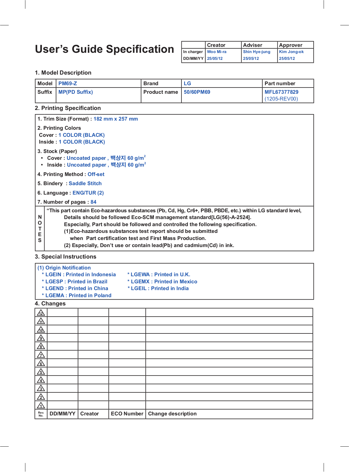 LG 60PM6900 Owner’s Manual