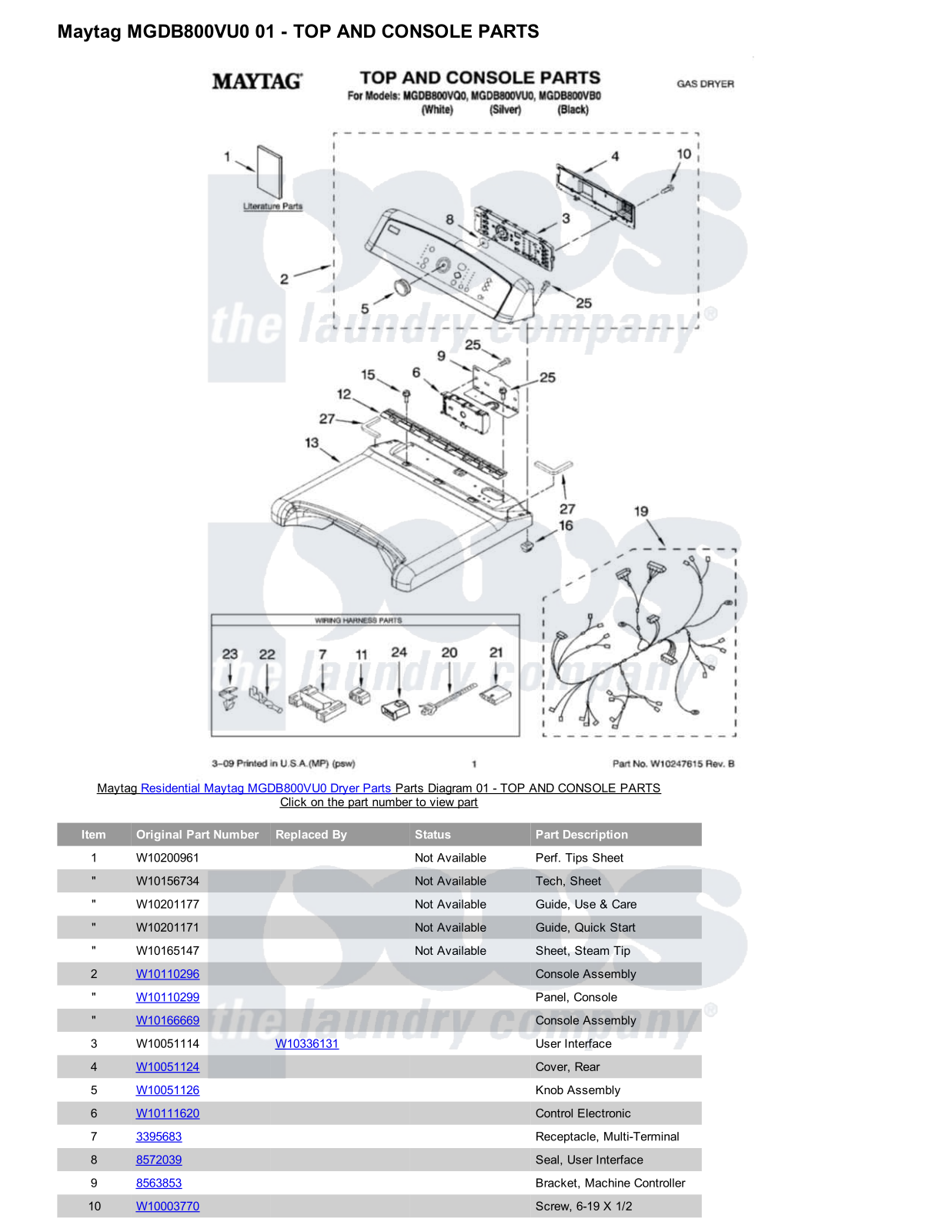 Maytag MGDB800VU0 Parts Diagram