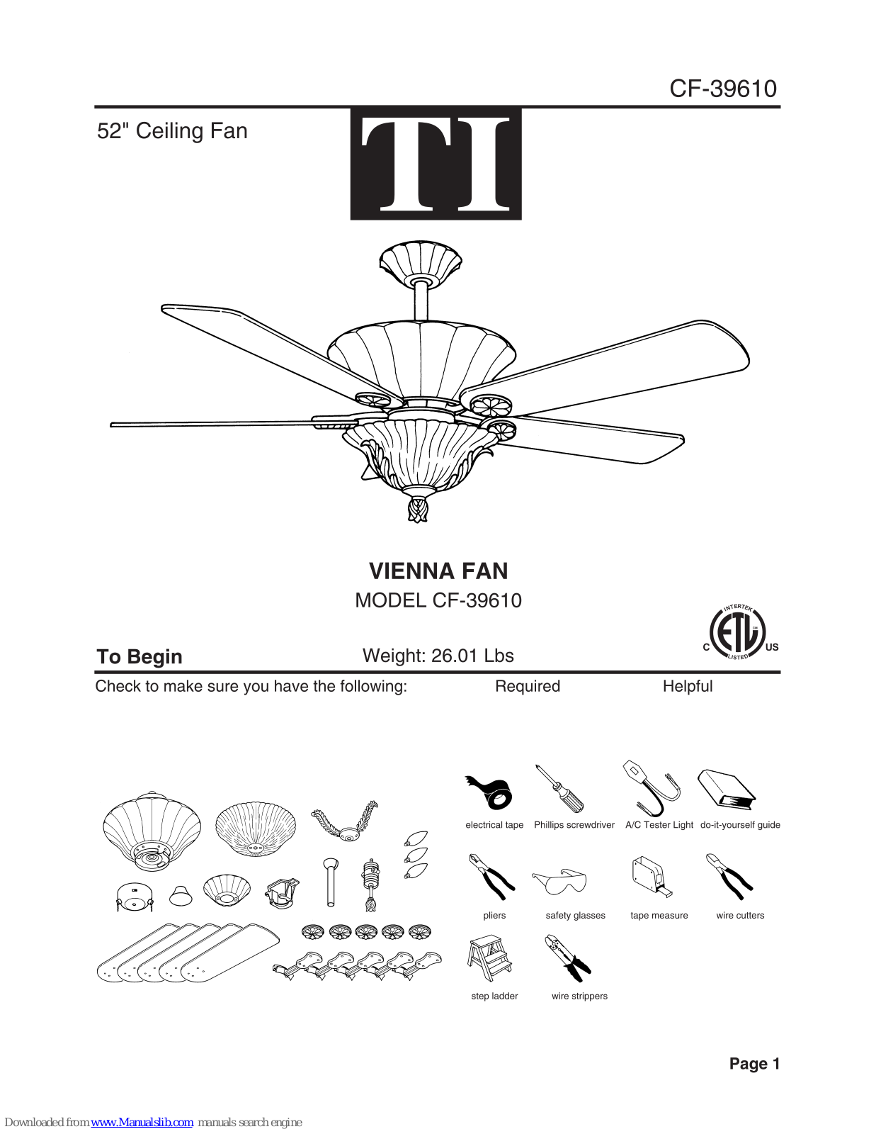 TI CF-39610, Vienna CF-39610 Installation Instructions Manual