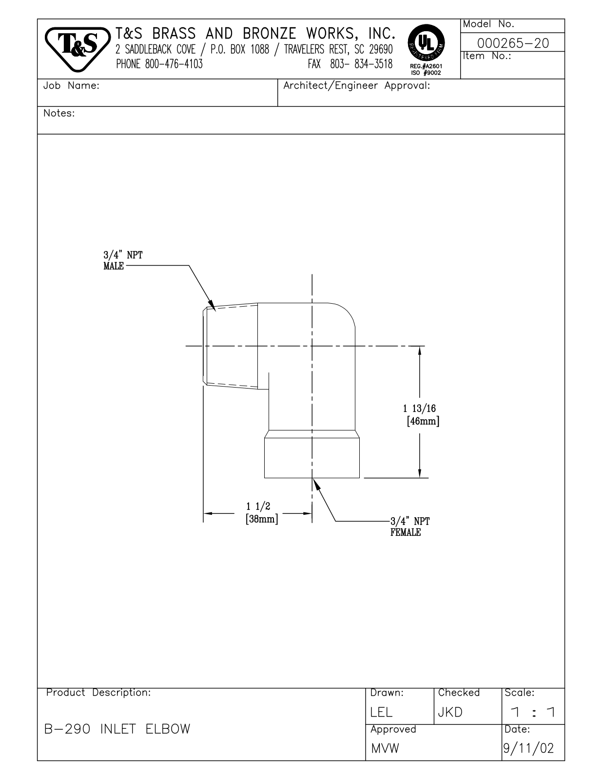 T&S Brass 000265-20 User Manual