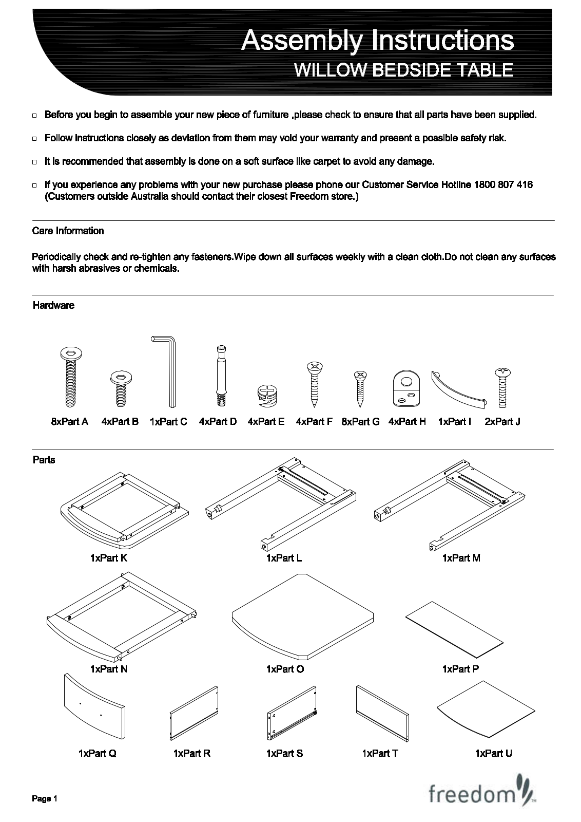 Freedom Willow Bedside Assembly Instruction