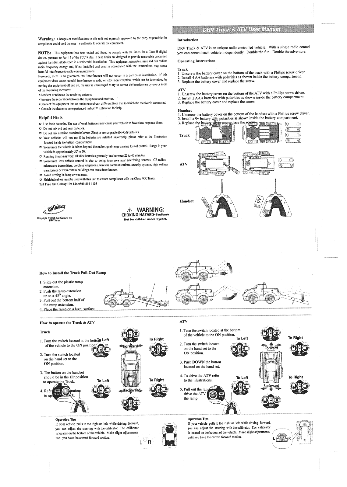 Kid Galaxy TRUCKATV9L, TRUCKATV9S, TRUCKATV9T Users Manual