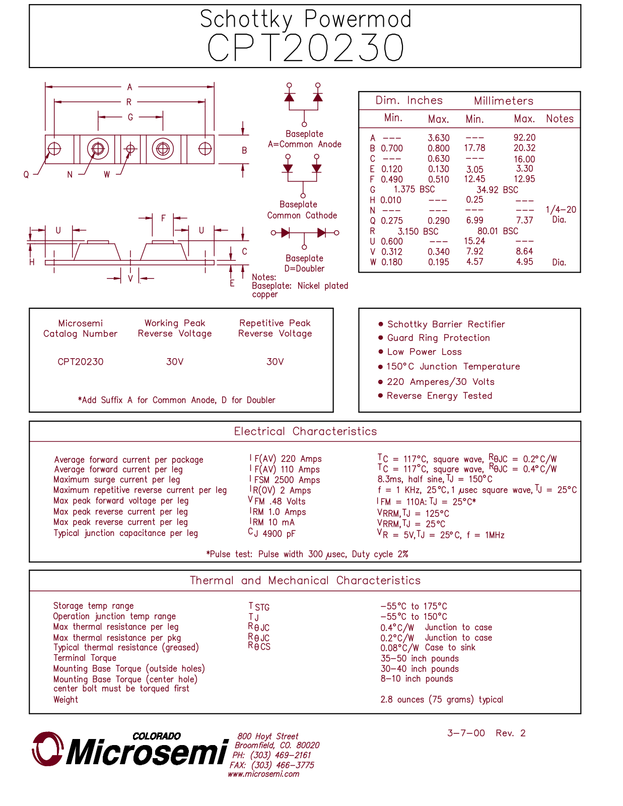 Microsemi Corporation CPT20230 Datasheet