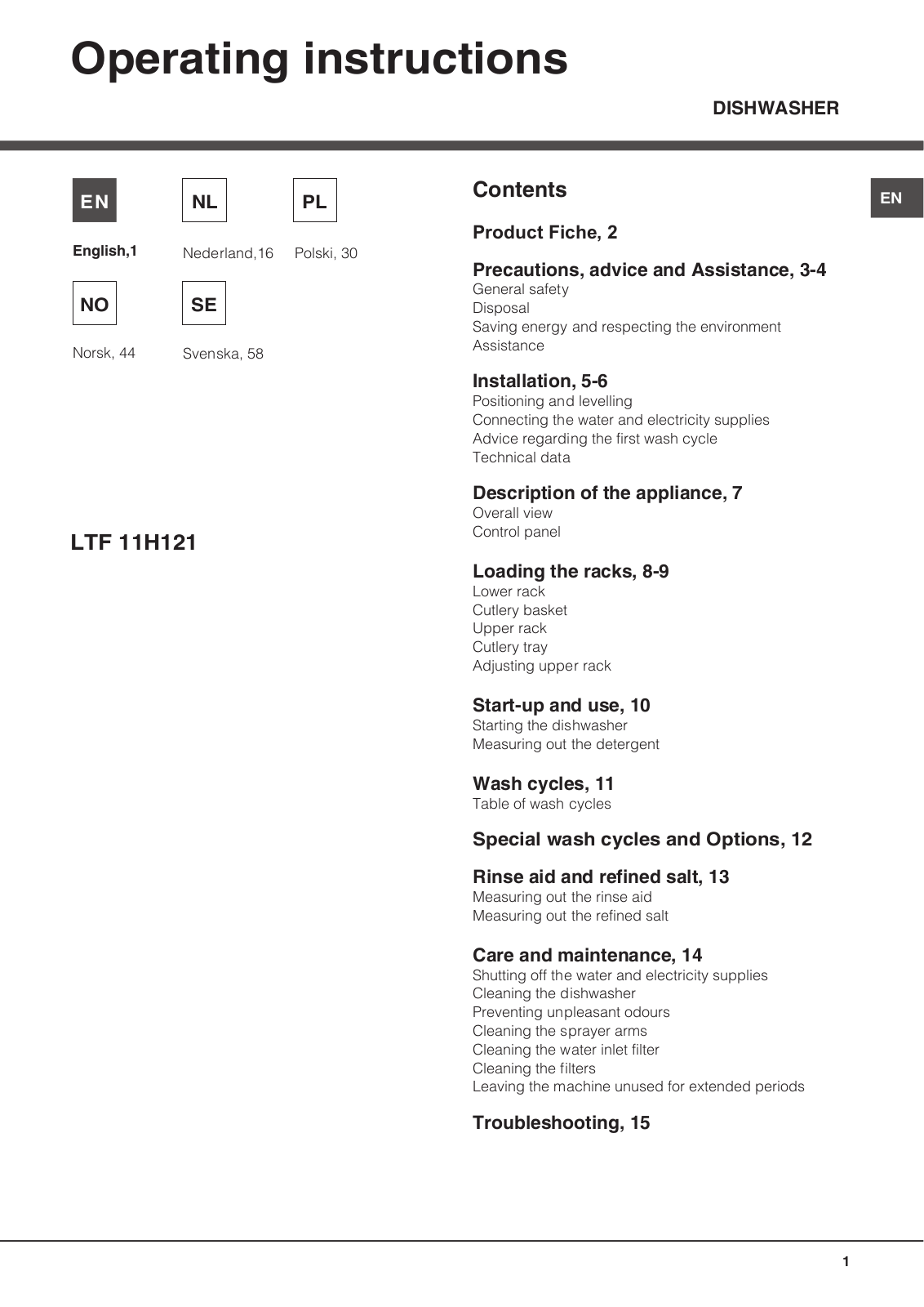 Hotpoint Ariston LTF 11H121 EU User Manual