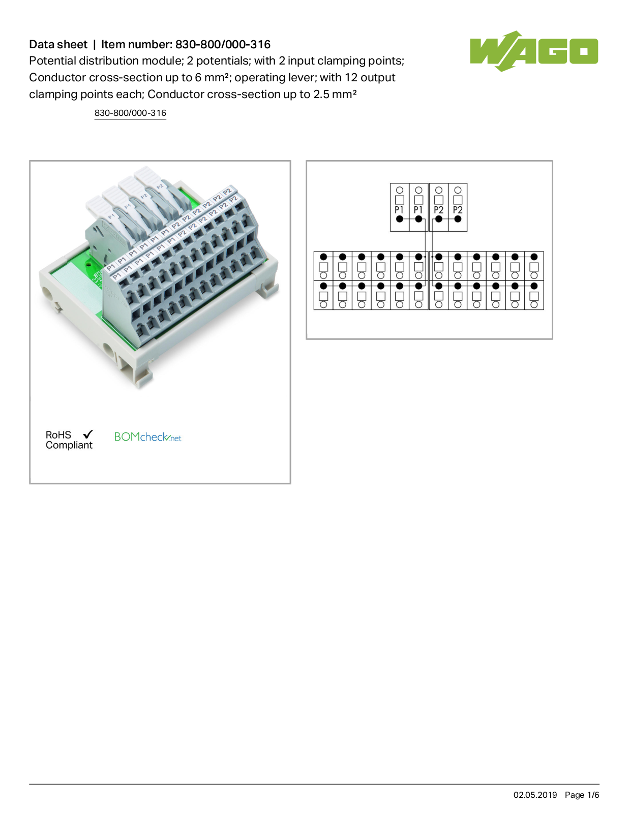 Wago 830-800/000-316 Data Sheet