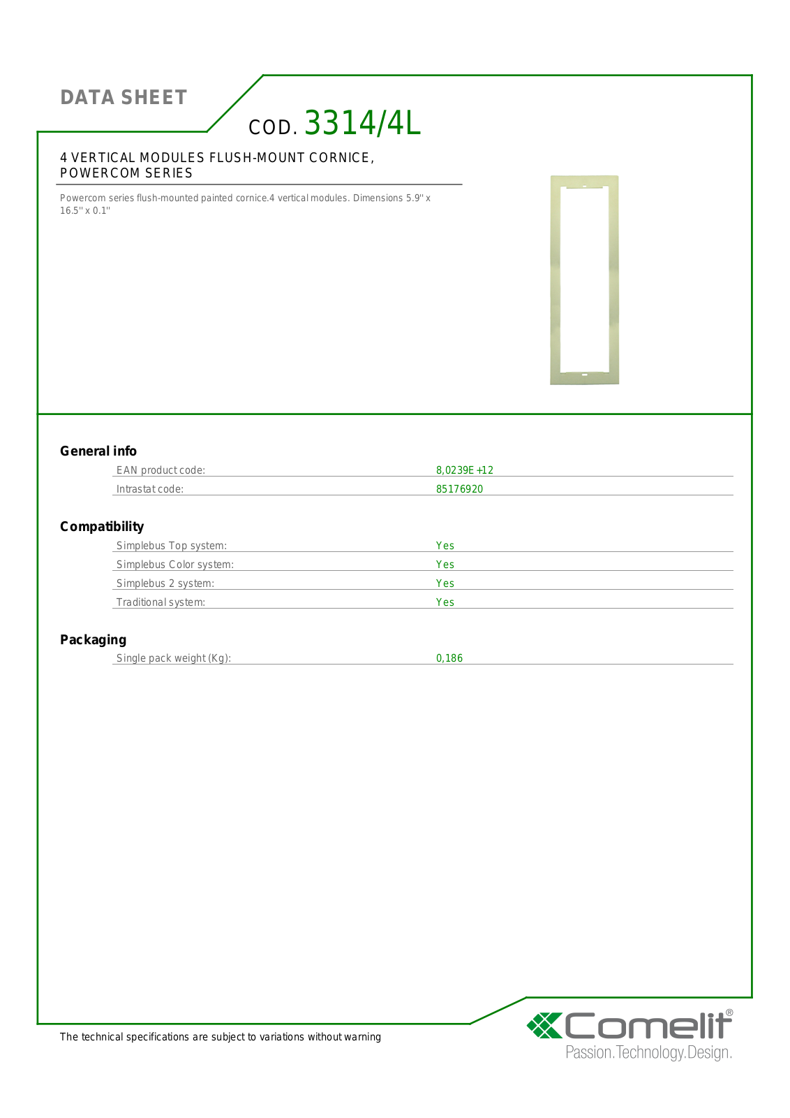 Comelit 3314-4L Specsheet