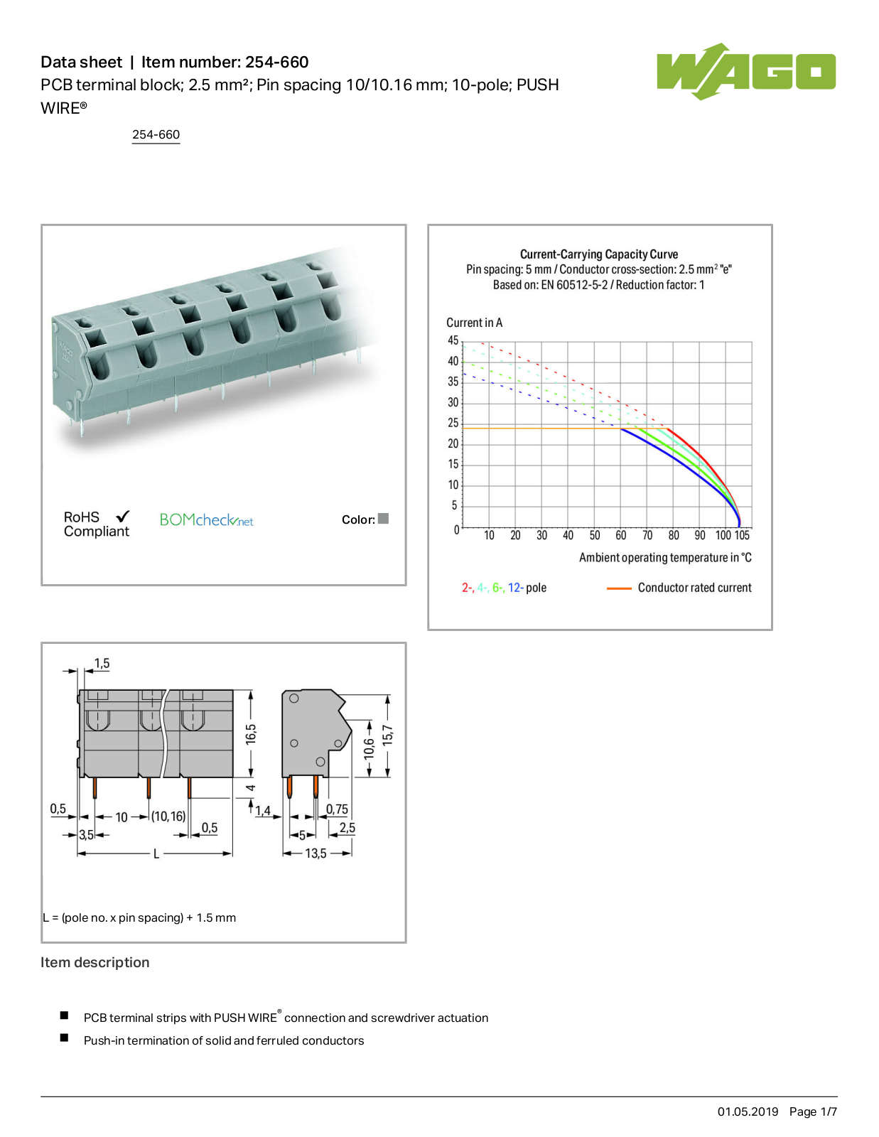 Wago 254-660 Data Sheet