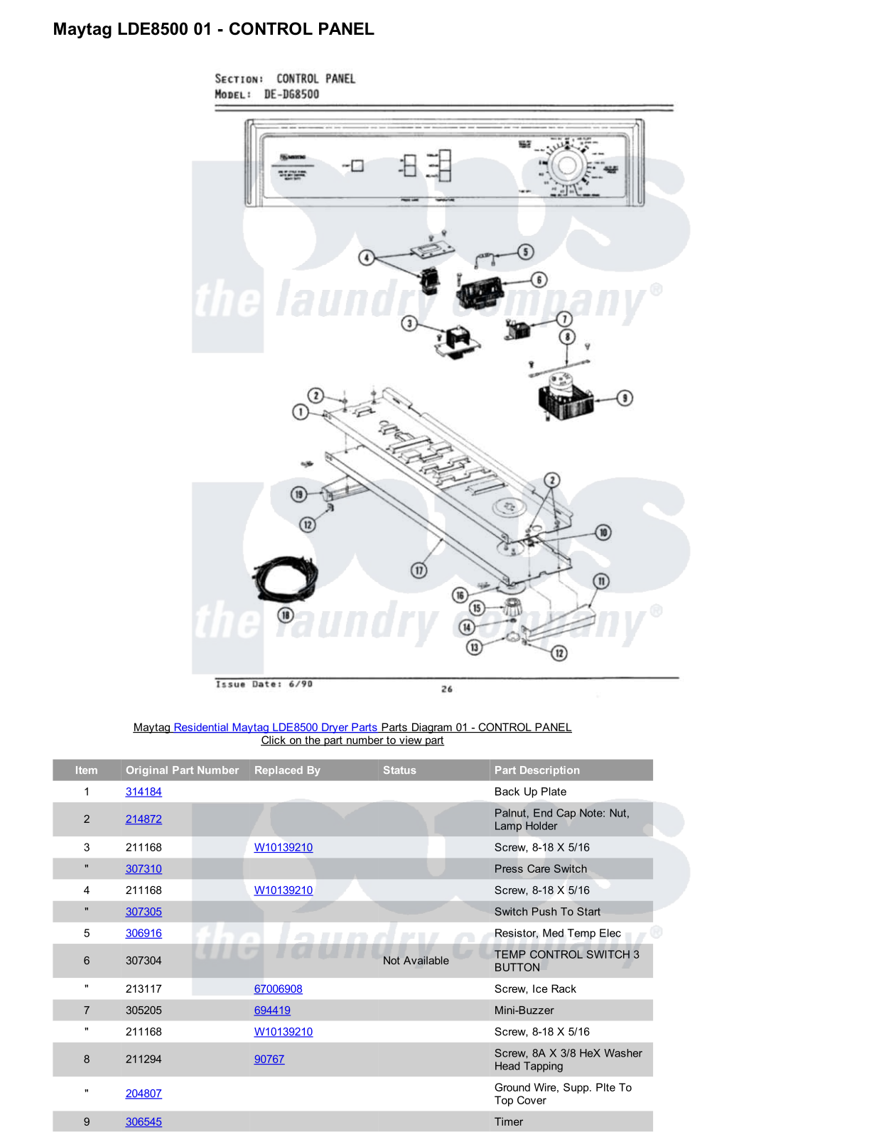 Maytag LDE8500 Parts Diagram