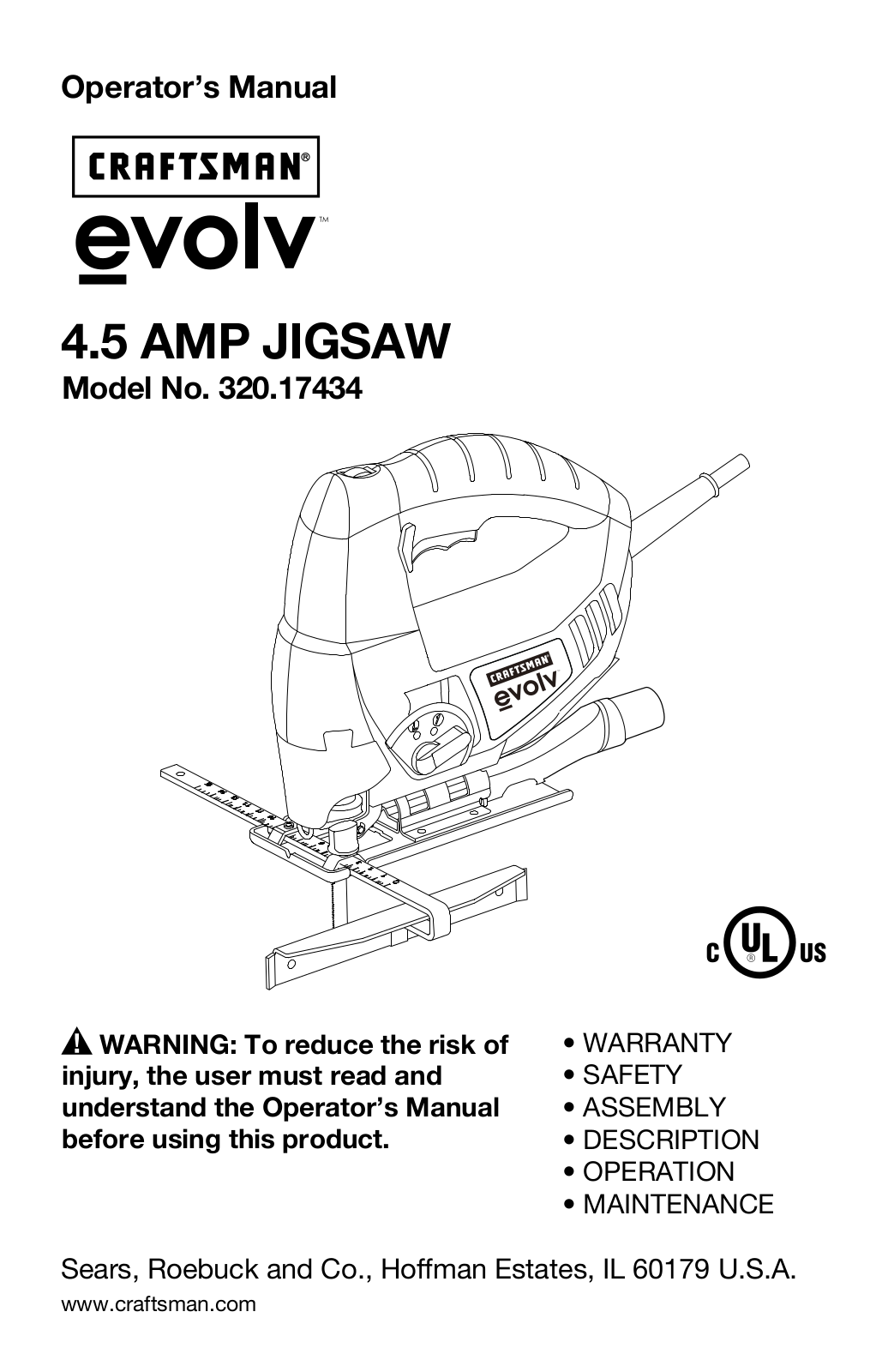 Craftsman Evolv 320.17434 User Manual