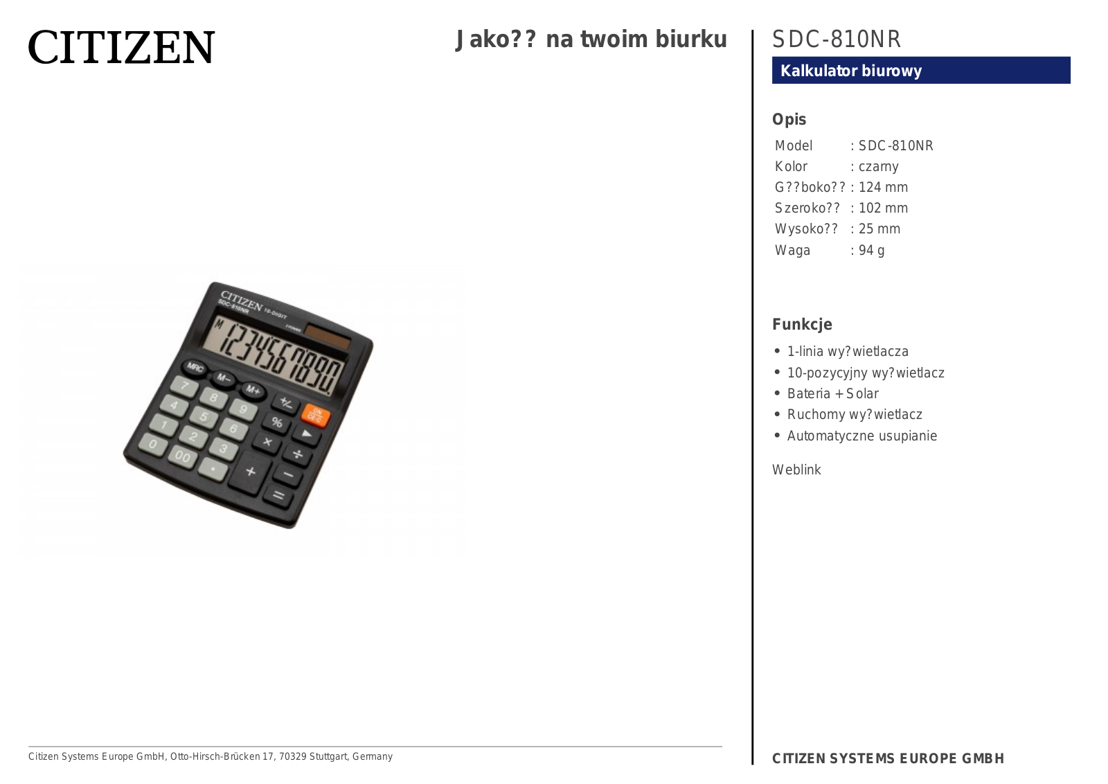 Citizen SDC-810PKE Technical data