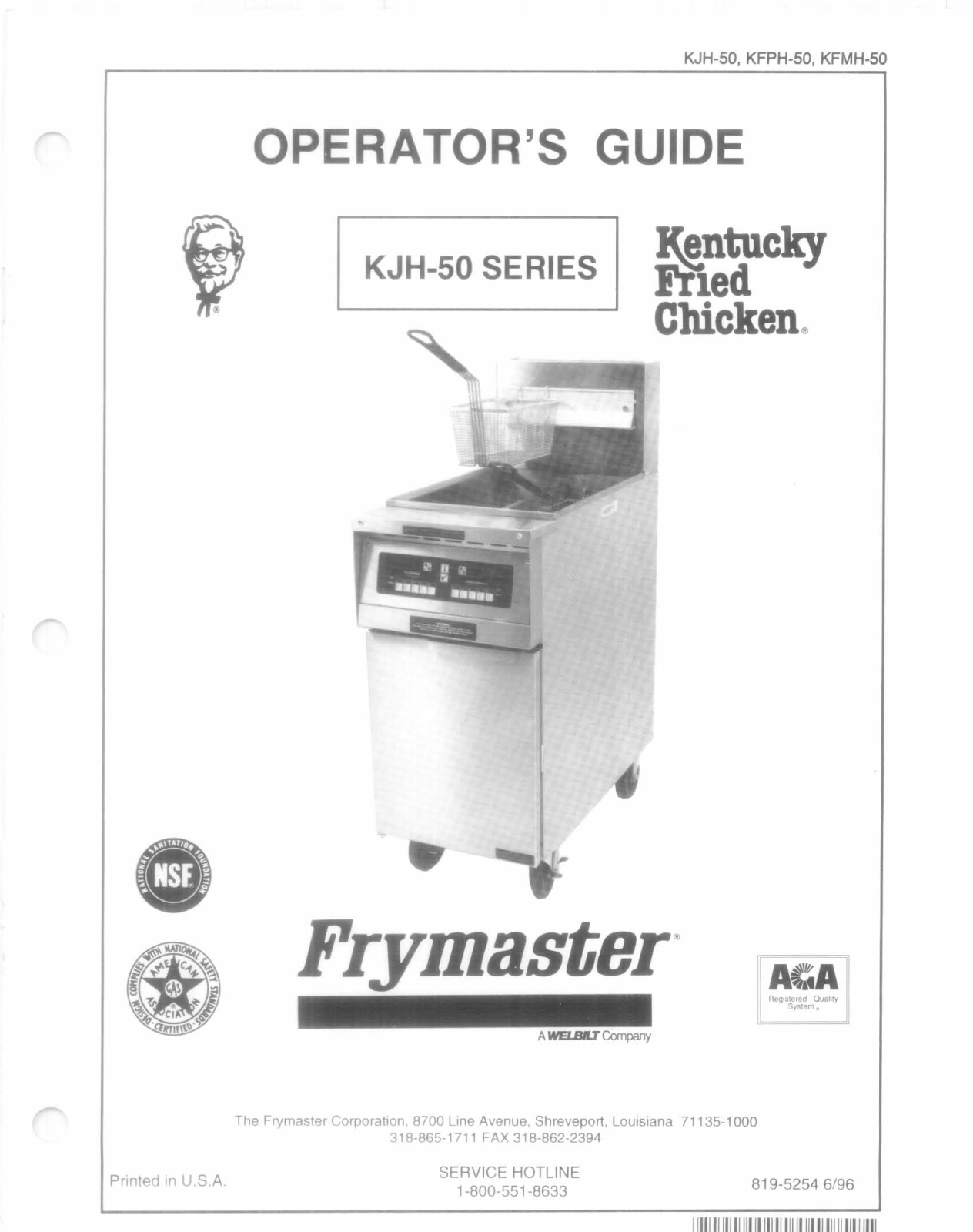 Frymaster KFPH-50 Service Manual