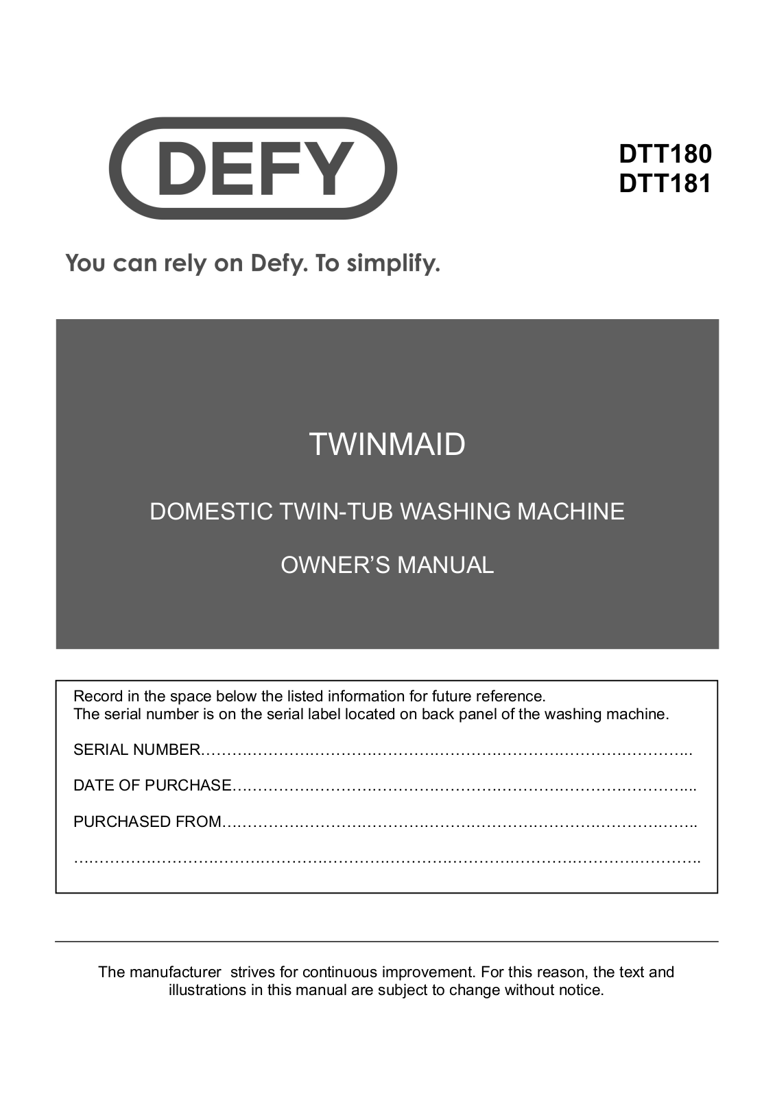 Defy DTT 180 User Manual