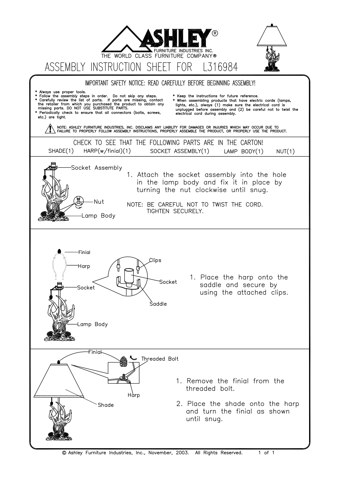 Ashley L316984 Assembly Guide