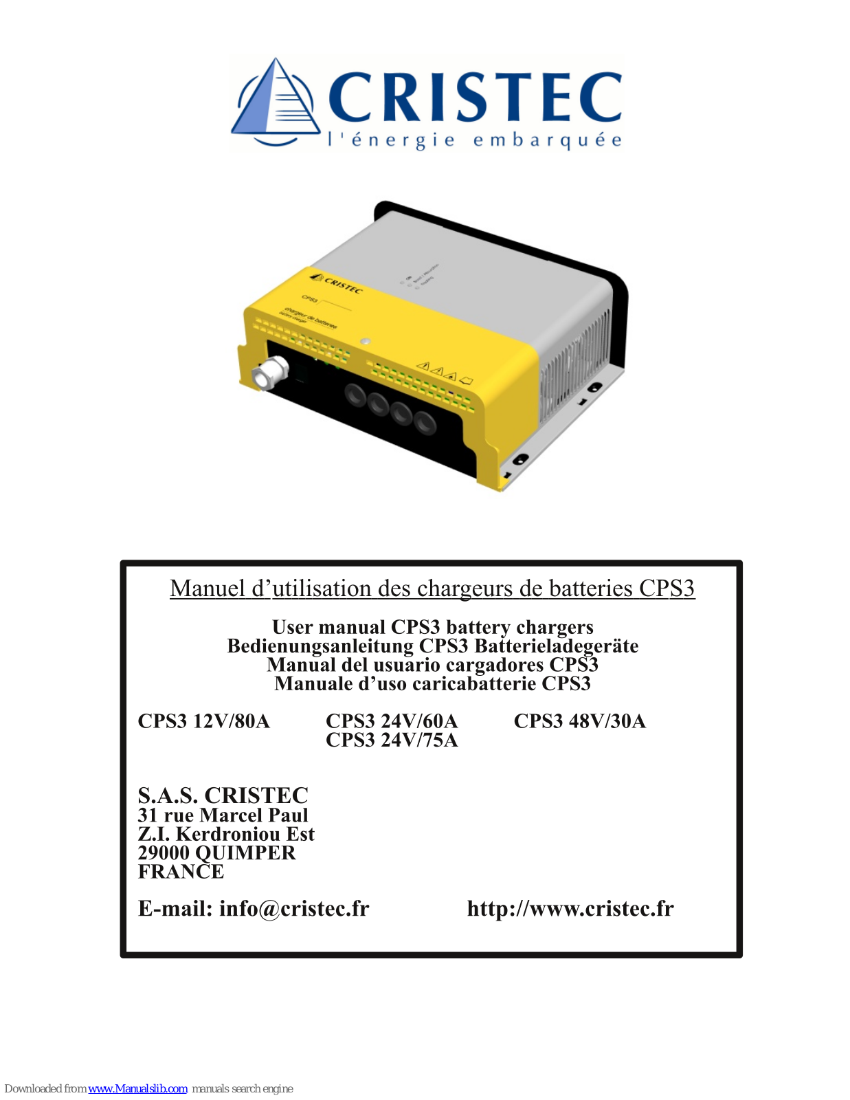 Cristec CPS3 12V/80A, CPS3 24v/60A, CPS3 24V/75A, CPS3 48V/30A Operating Instructions Manual