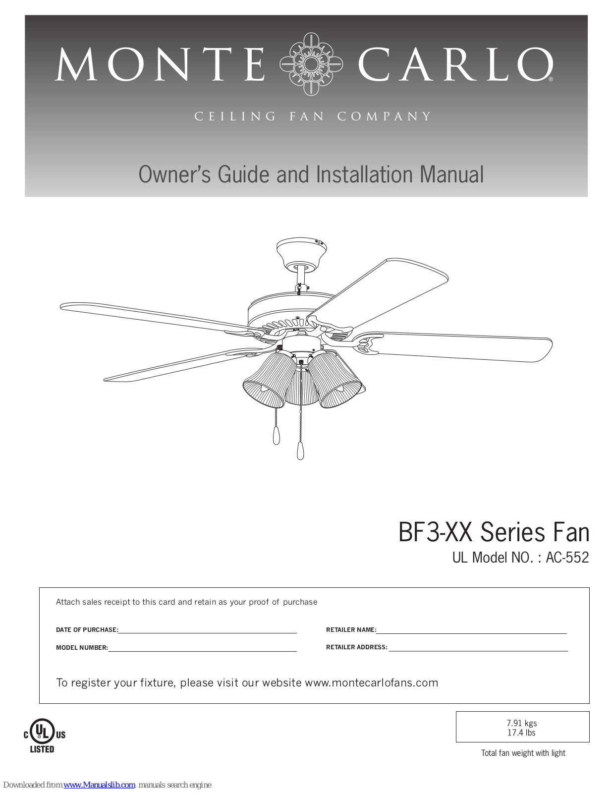 Monte Carlo Fan Company AC-552, 5DM52  Fan, 5CQM52, 5CQM44, 44XX  Fan Owner's Manual