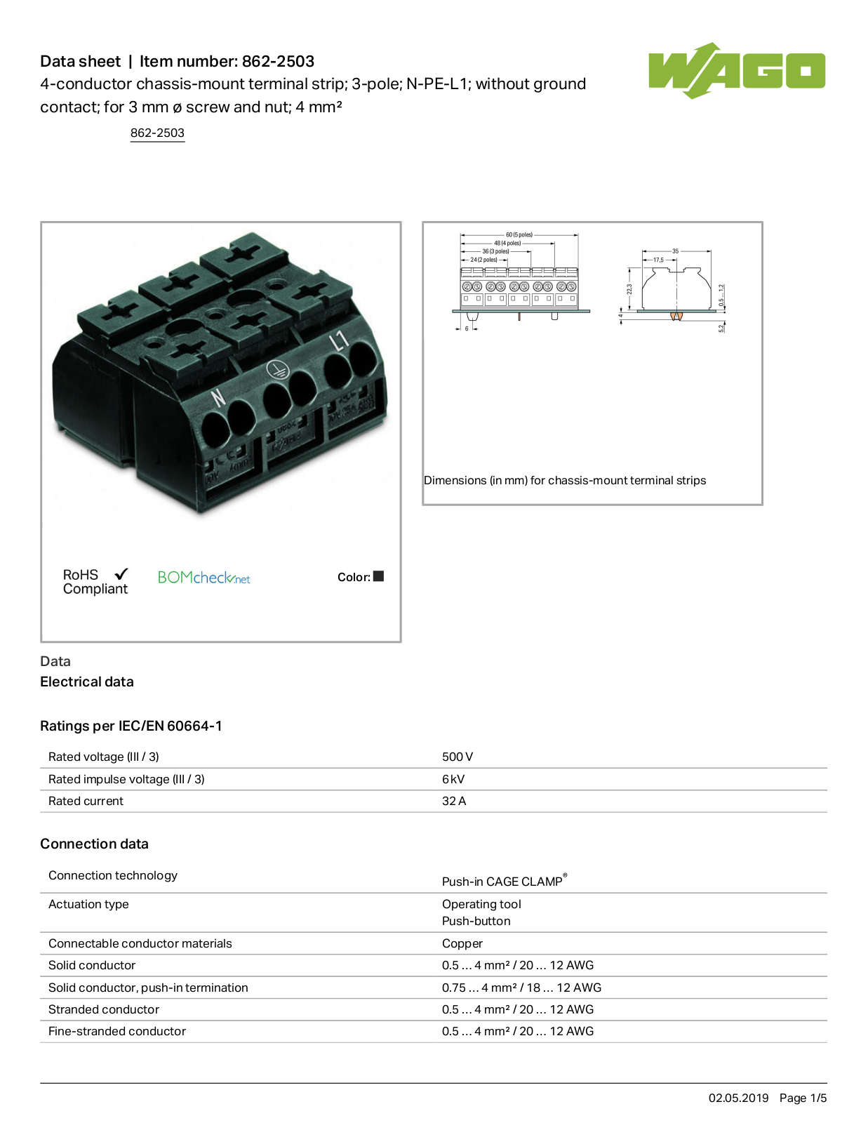 Wago 862-2503 Data Sheet