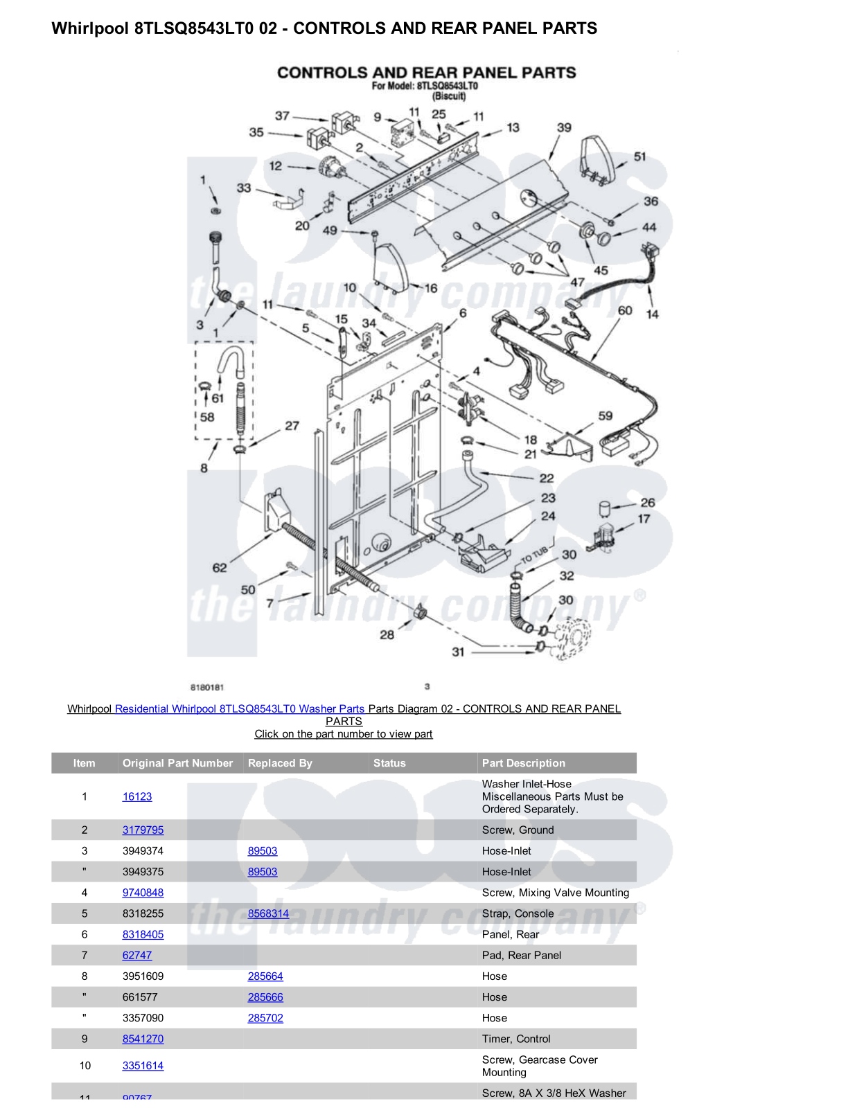 Whirlpool 8TLSQ8543LT0 Parts Diagram