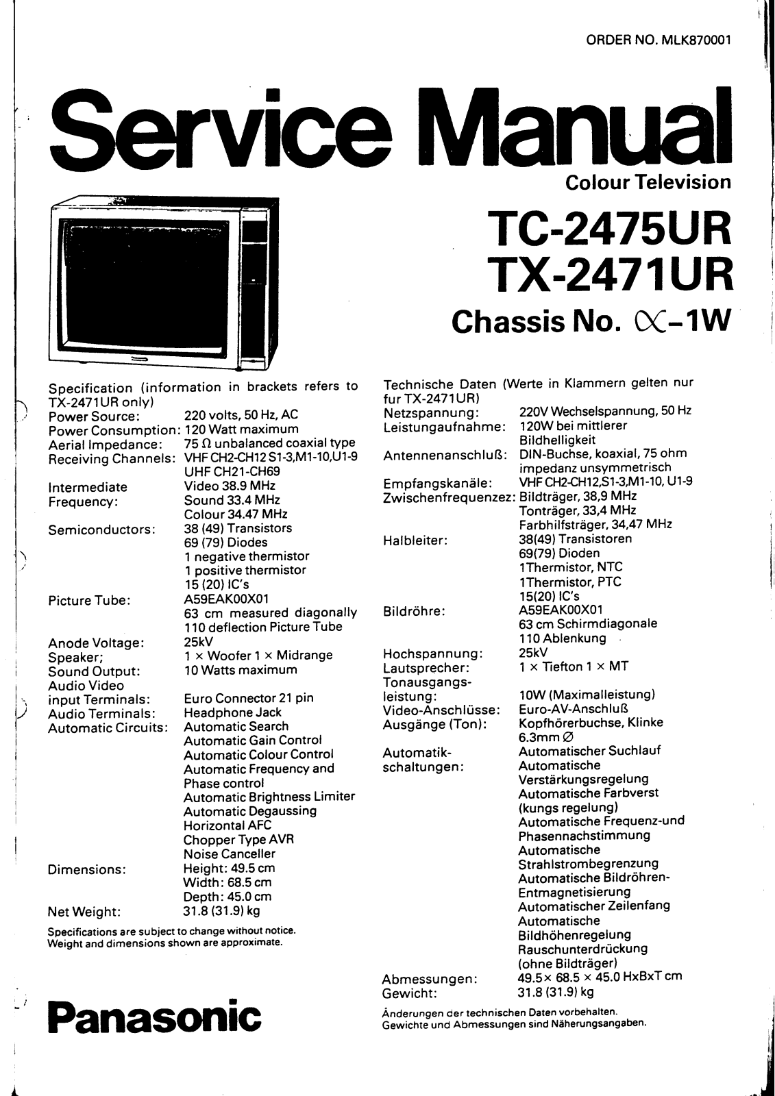panasonic tc-2475ur, 2471ur Service Manual