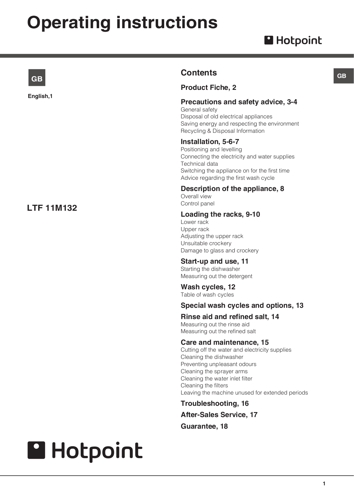 HOTPOINT LTF 11M132 C UK User Manual