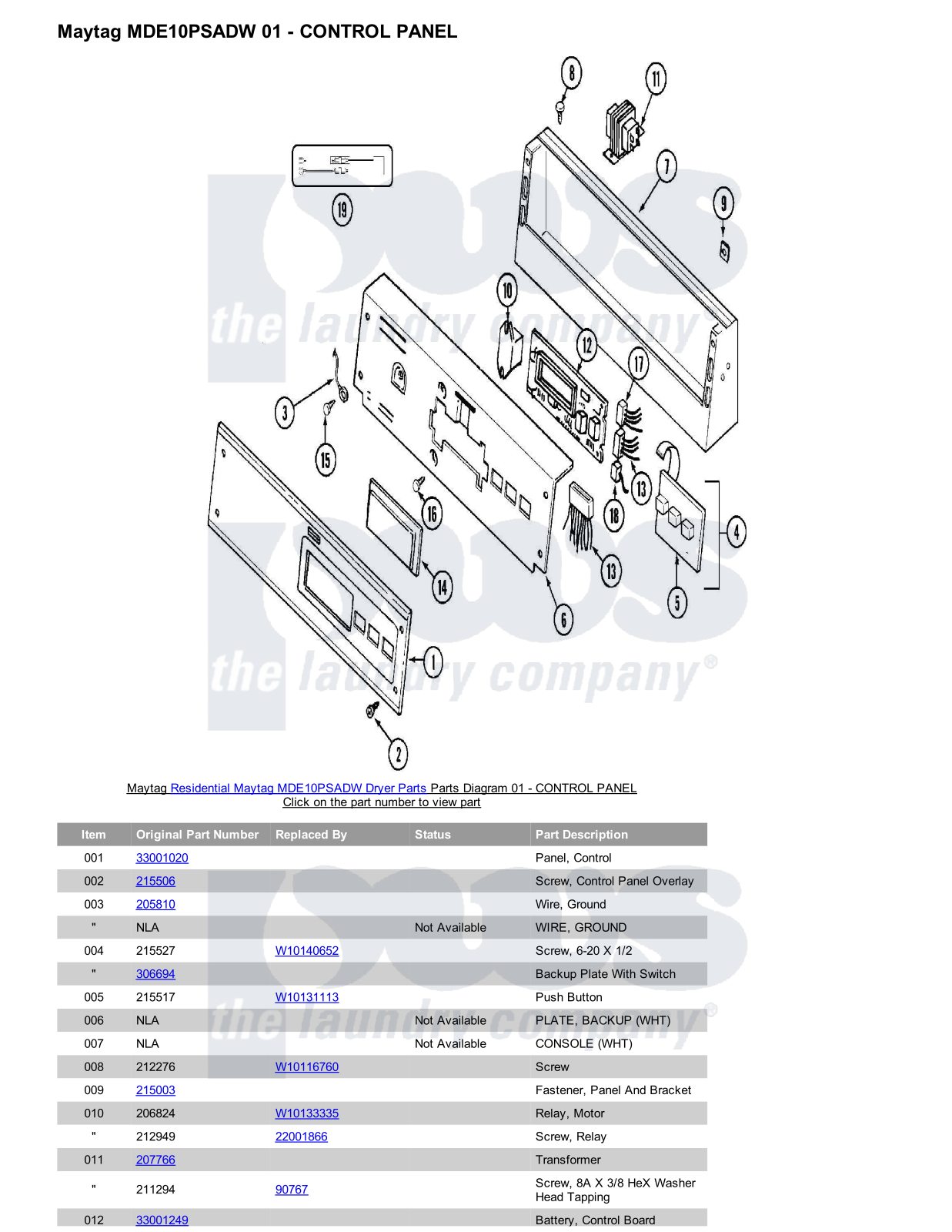 Maytag MDE10PSADW Parts Diagram