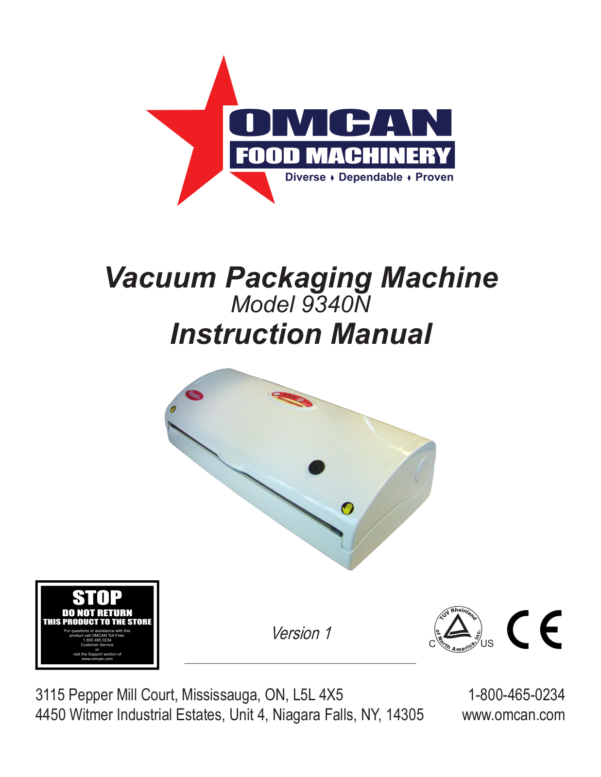 Omcan Food Machinery 9340N Installation  Manual