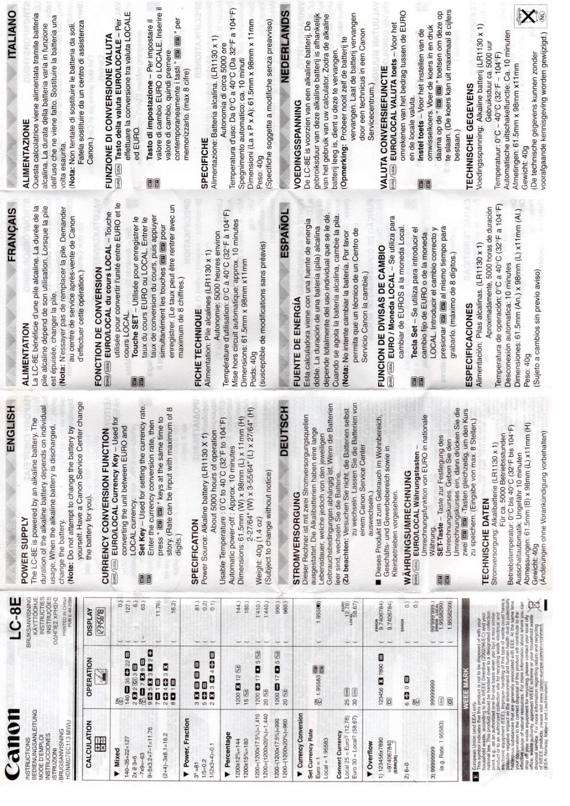 CANON LC-8E User Manual