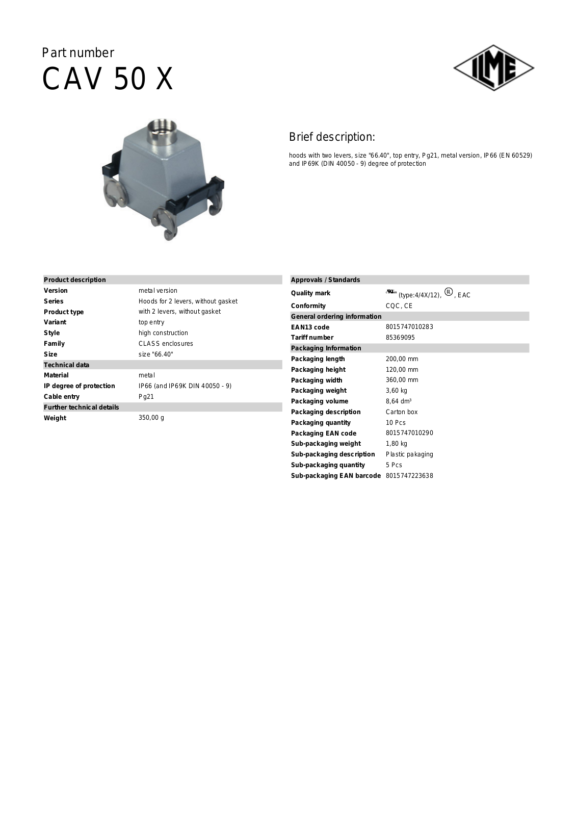 Datasheet CAV-50X Datasheet (ILME) - ManualMachine.com