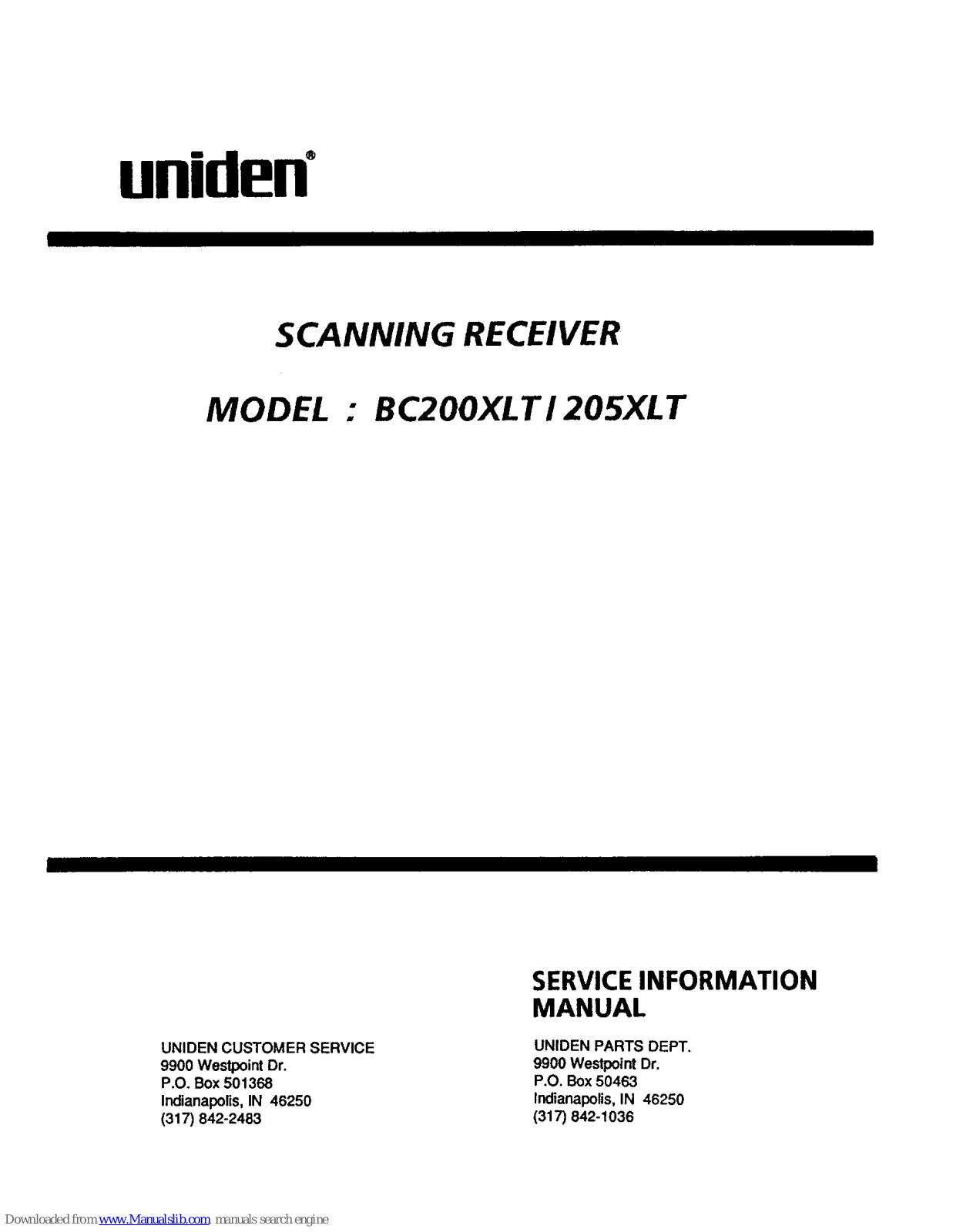 Uniden DC205XLT, BC205XLT Service Information Manual