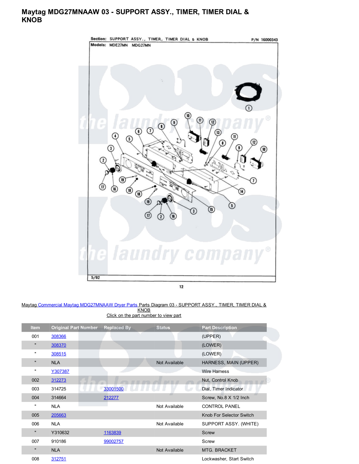 Maytag MDG27MNAAW Parts Diagram