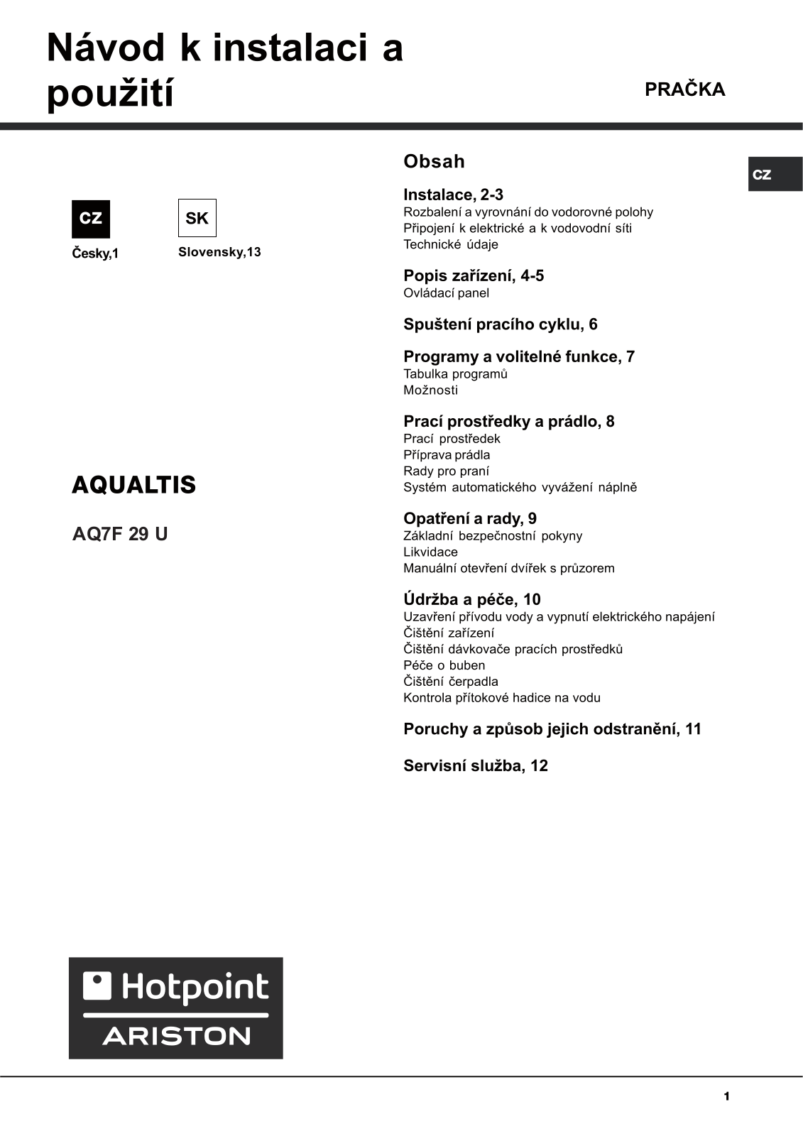 Hotpoint-Ariston AQ7F29U User Manual