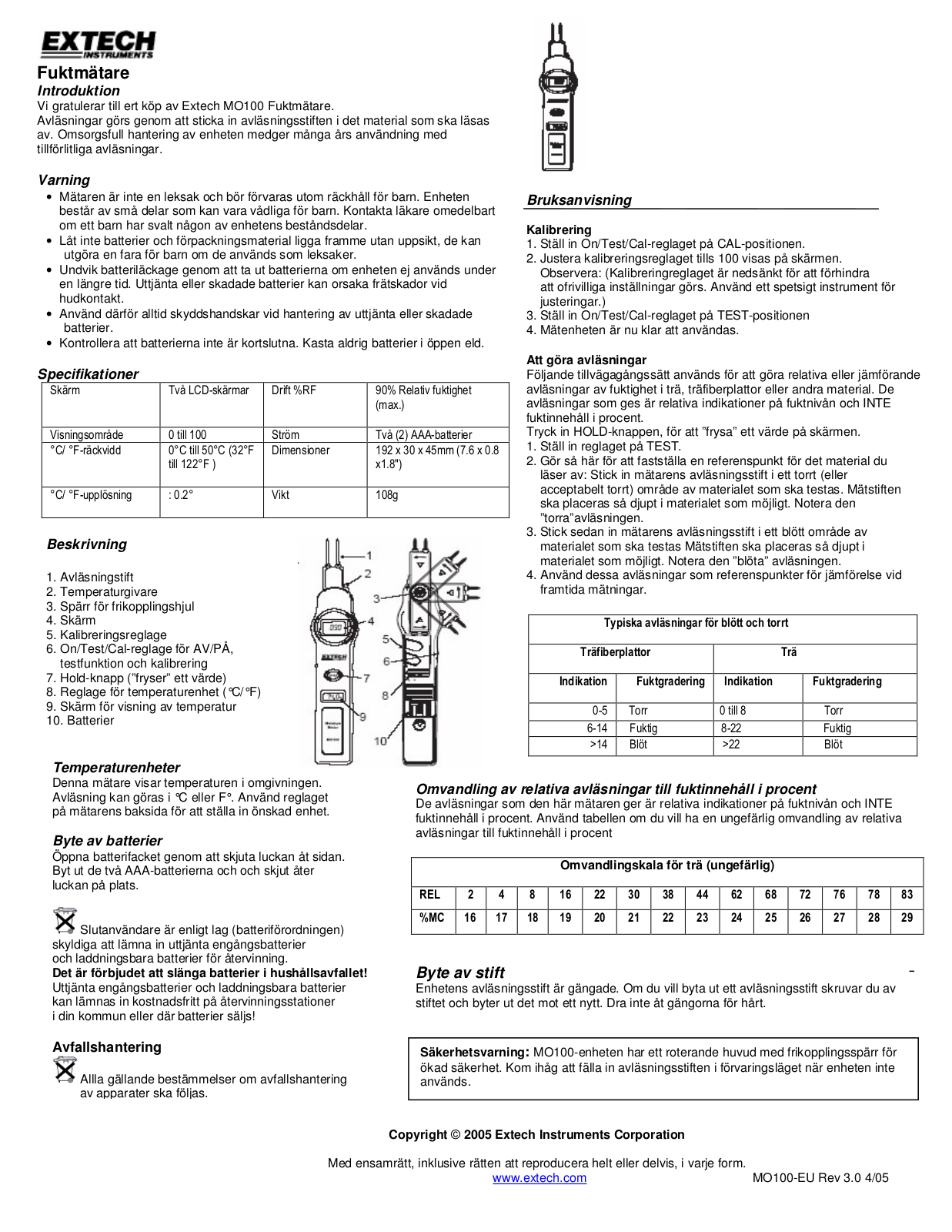 Extech MO100 User guide