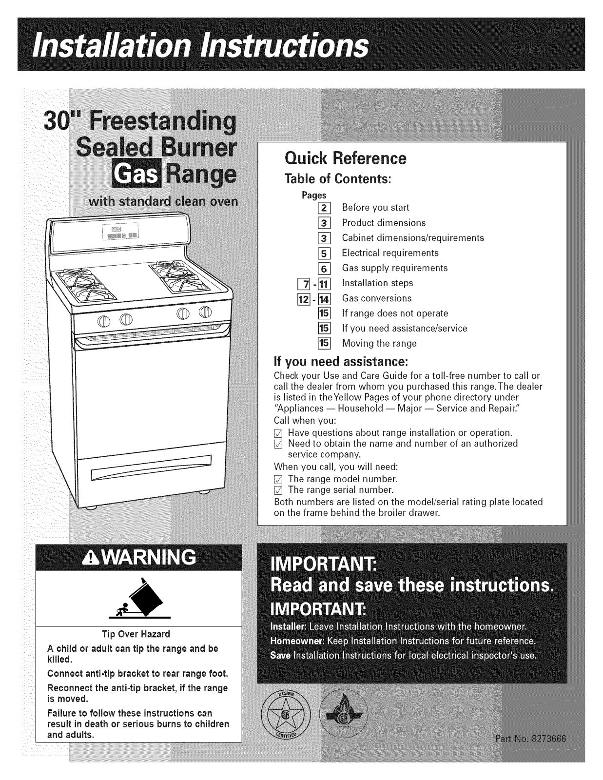 Whirlpool YSF315PEGW6, YSF315PEGQ6 Installation Guide - ManualMachine.com