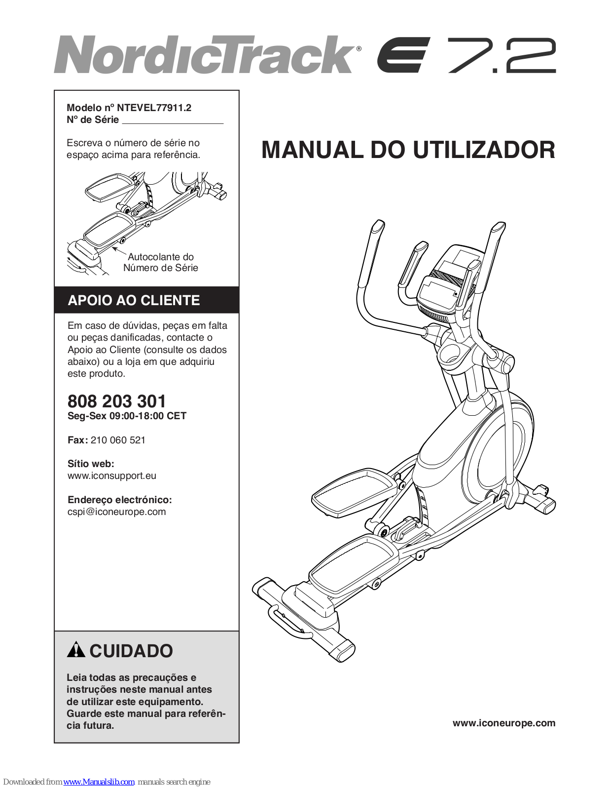 NordicTrack E 7.2 Elliptical, E 7.2, NTEVEL77911.2 Manual Do Utilizador