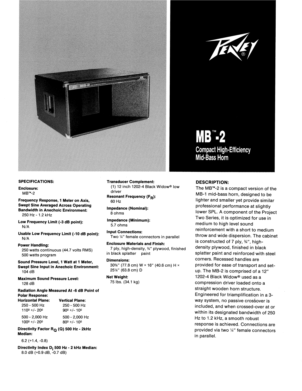 Peavey MB-2 DATASHEET