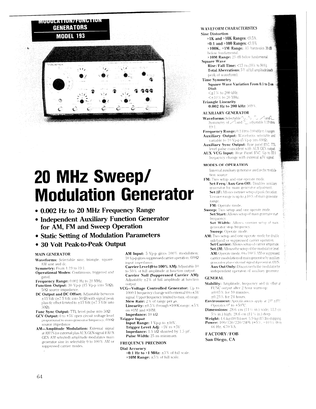 Wavetek 193 Datasheet