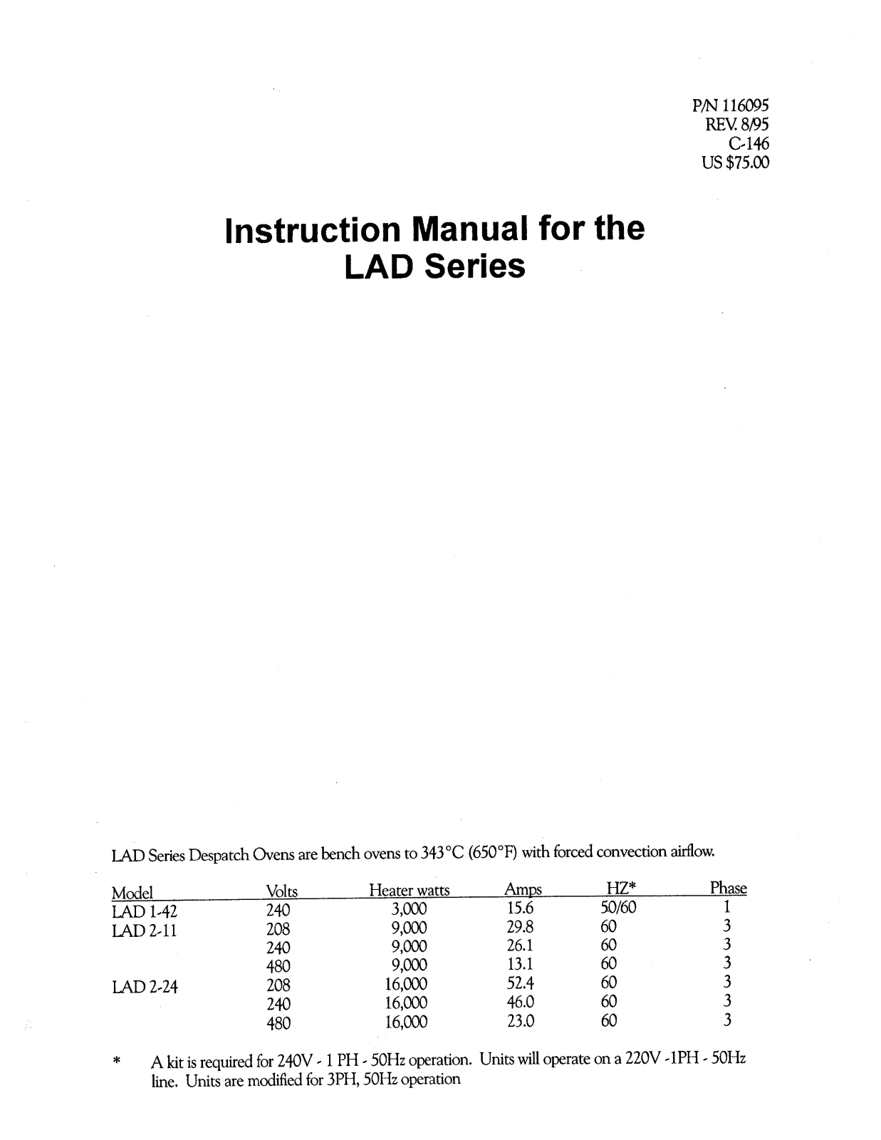 Despatch LAD2-11-3 Specifications