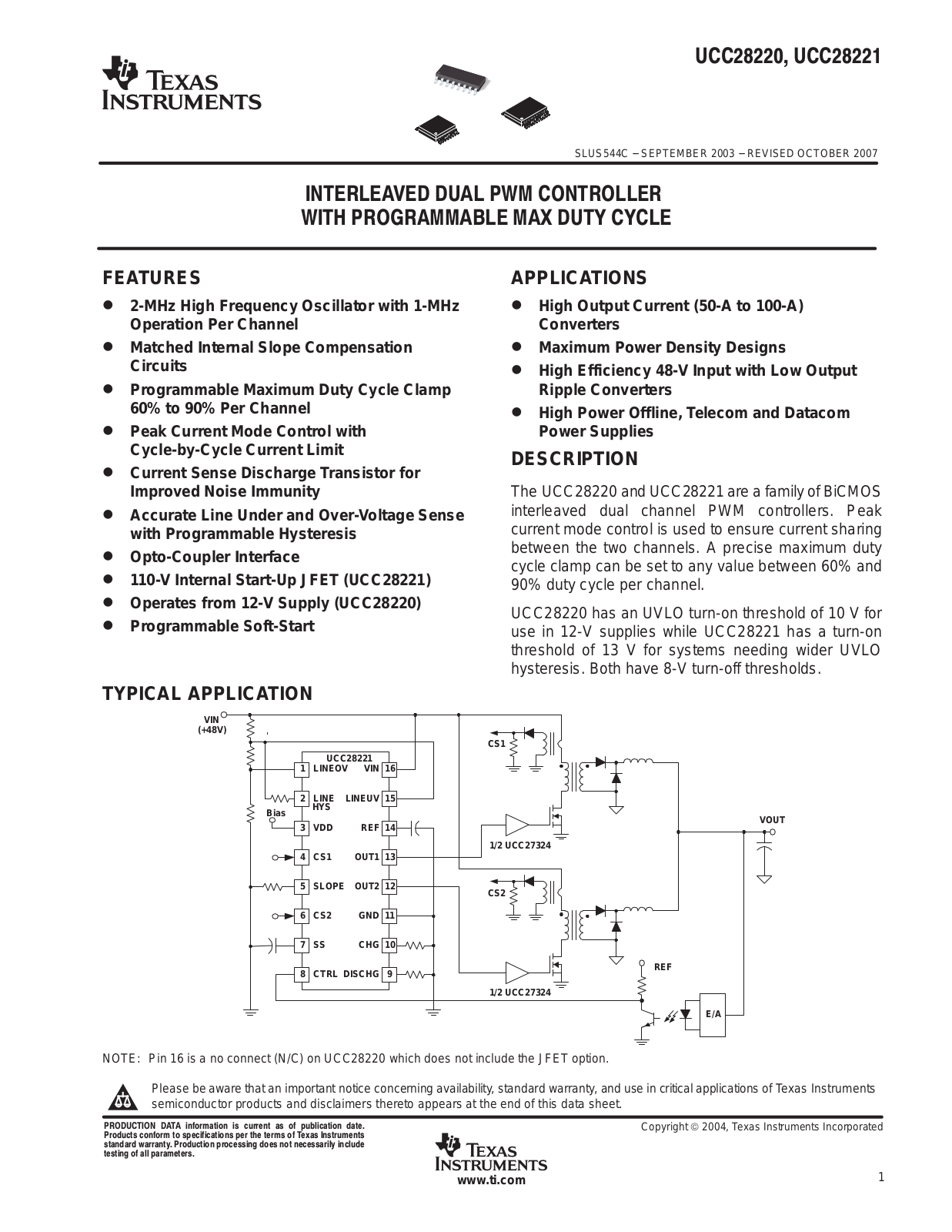 TEXAS INSTRUMENTS UCC28220, UCC28221 Technical data