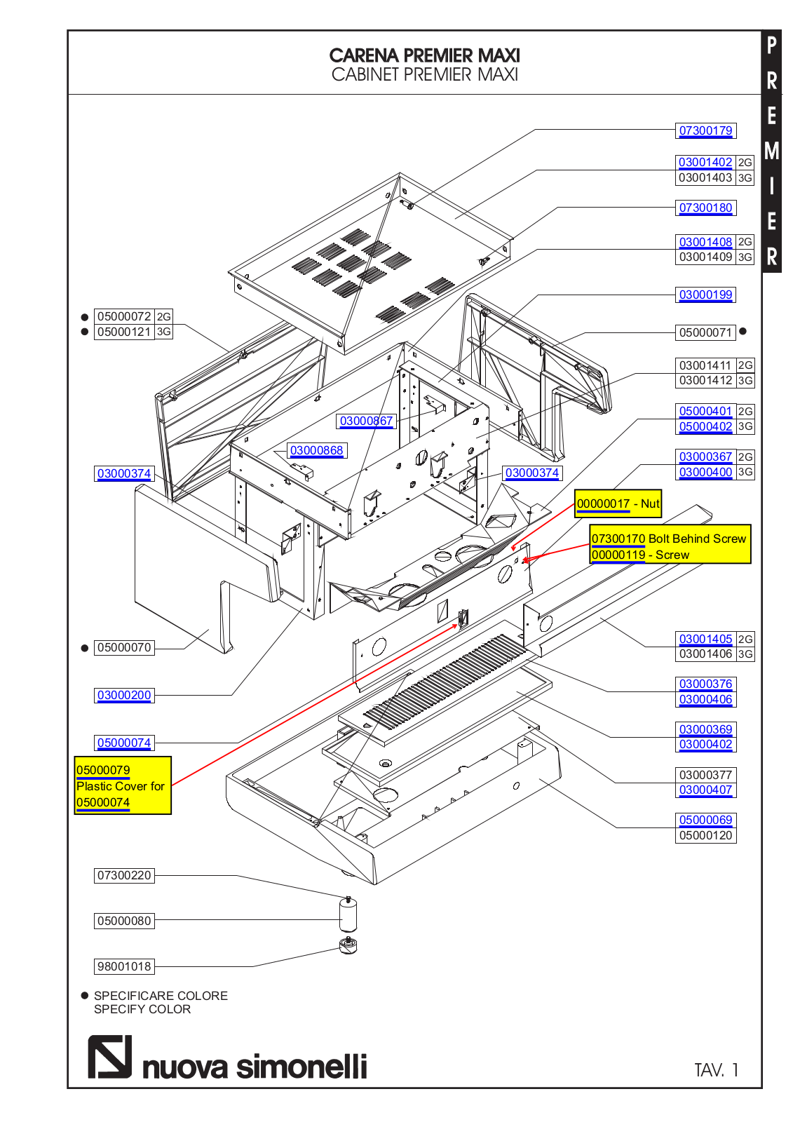 Nuova Simonelli USA Premier MAXI Parts List