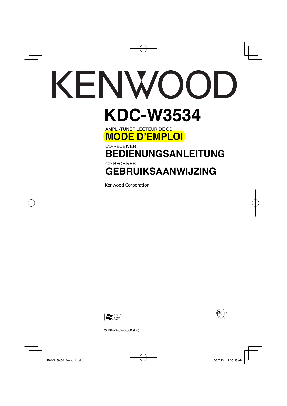 KENWOOD KDC-W3534A User Manual