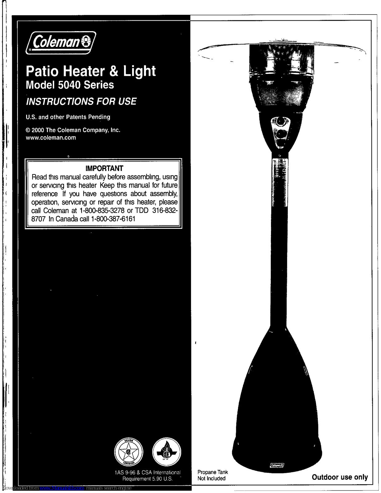 Coleman 5040-751, 5040 Series Instructions For Use Manual