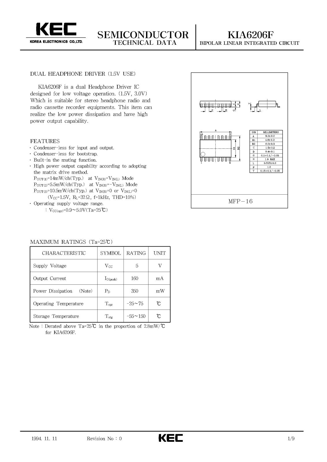 KEC KIA6206F Datasheet