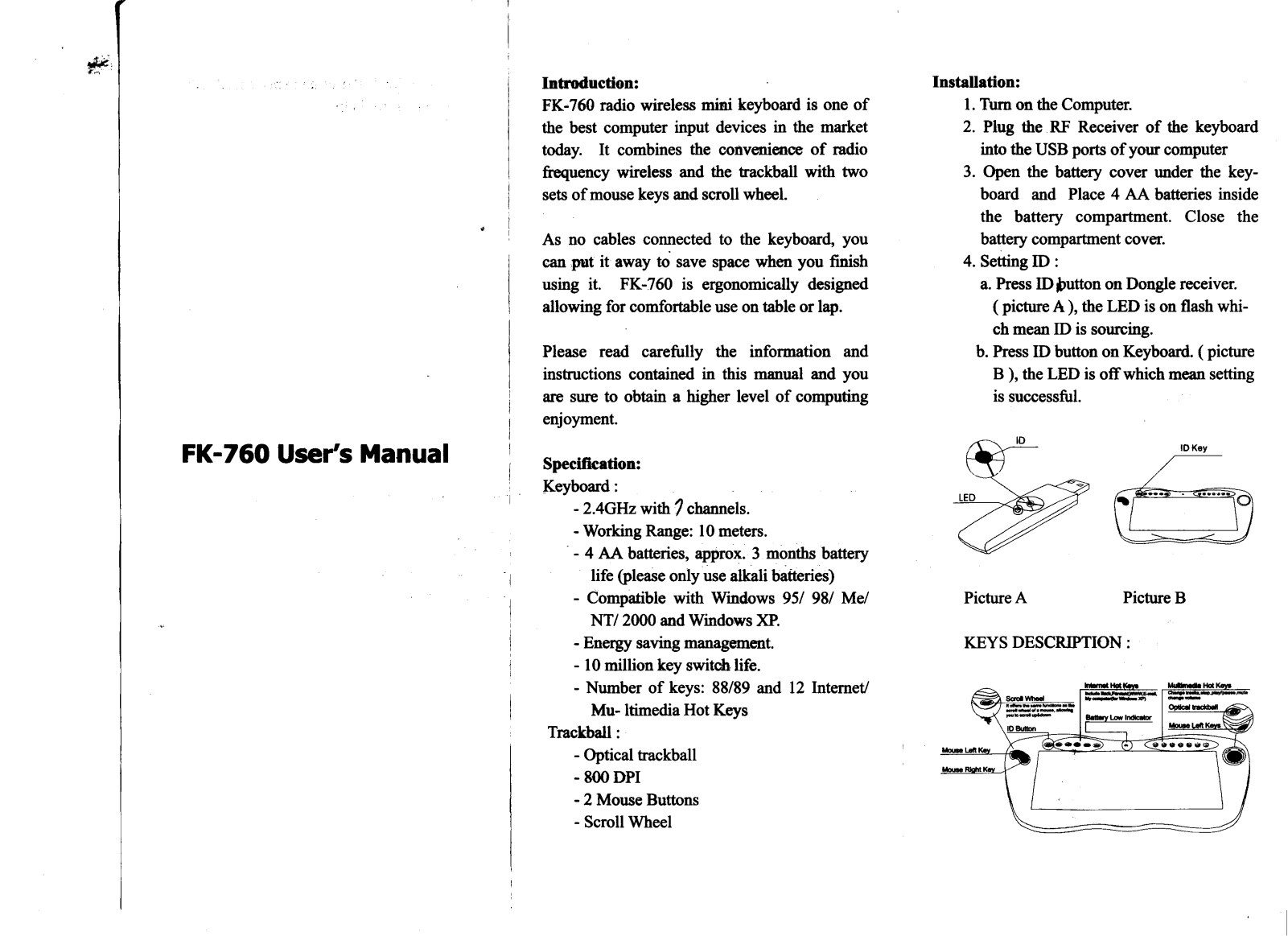 Focus Electronic Co FK760 Users Manual