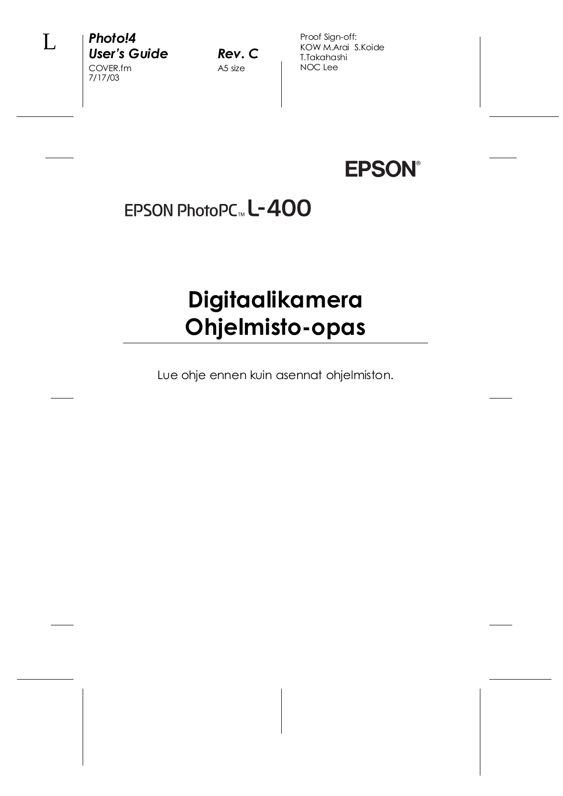 Epson PHOTOPC L-400 Software  Manual