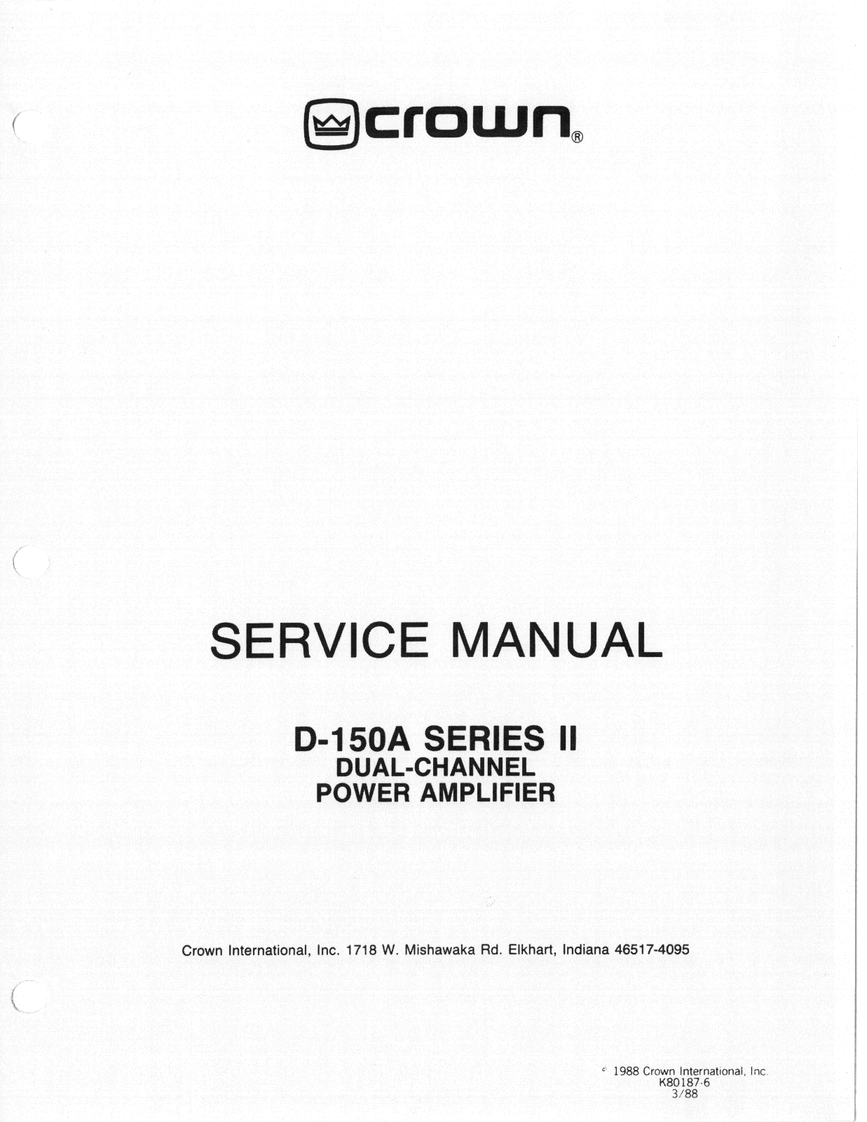 Crown Audio D-150A User Manual