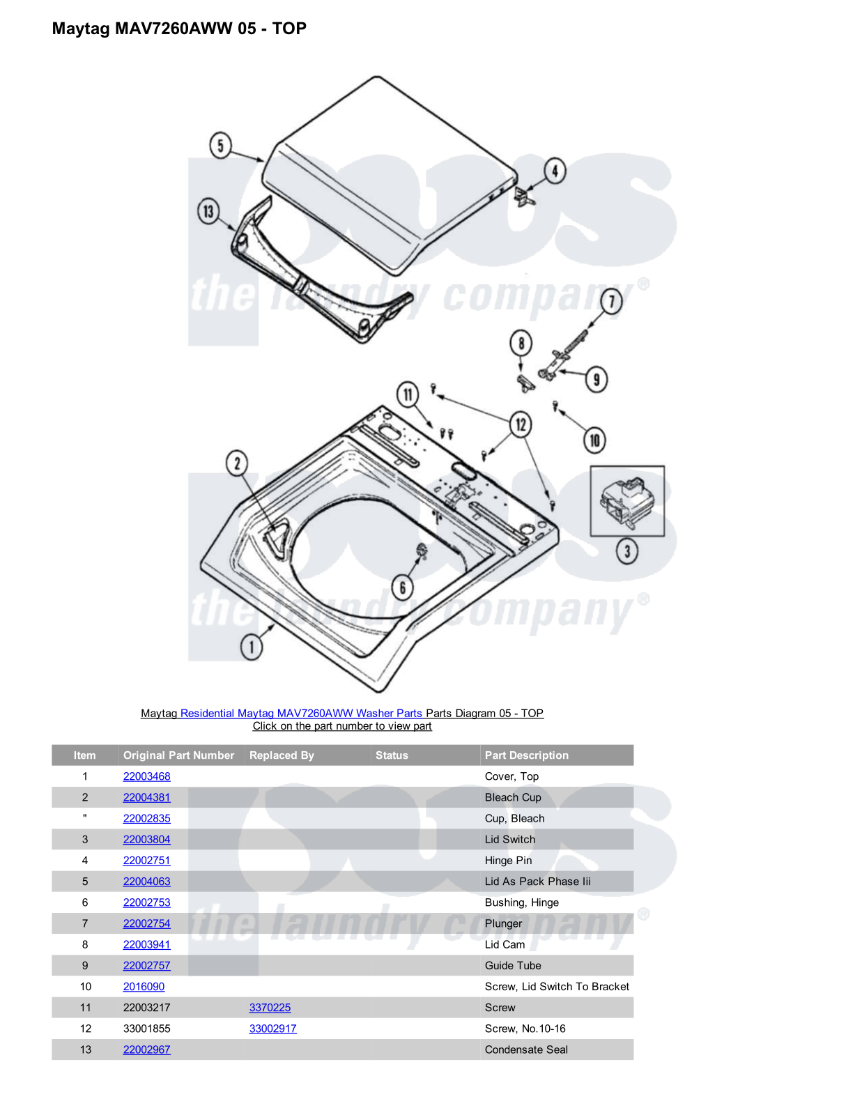 Maytag MAV7260AWW Parts Diagram