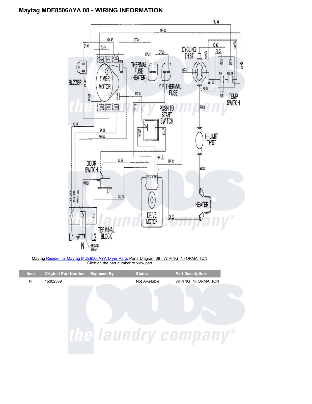 Maytag MDE8506AYA Parts Diagram