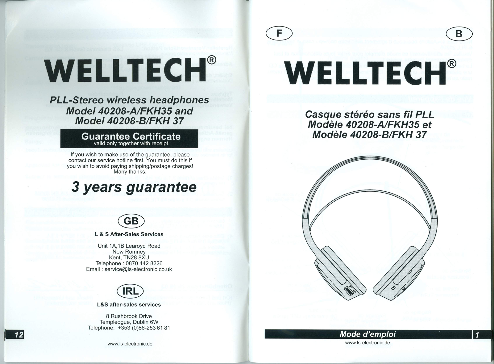 WELLTECH 40208-A-FKH35, 40208-B-FKH37 User Manual